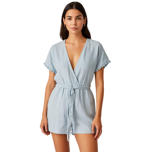 NWT❗️Charlie Paige Light Blue V-Neck Romper Linen Blend Size S/M